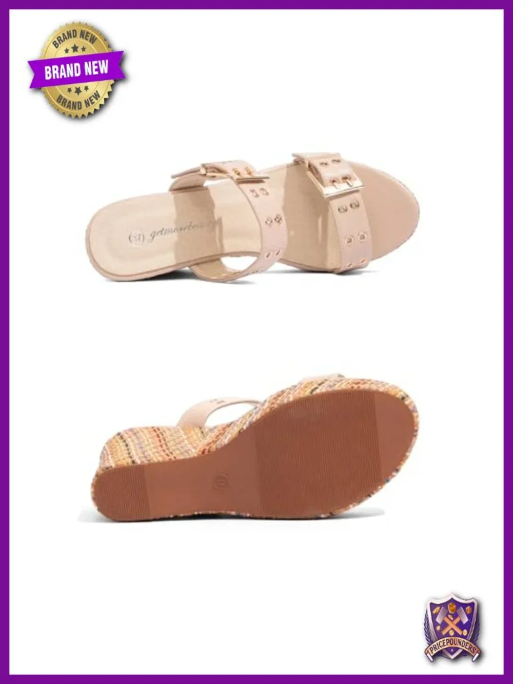 Women's Wedge Sandals with Buckle Strap, Slip On, Peep Toe Platform Heels,
